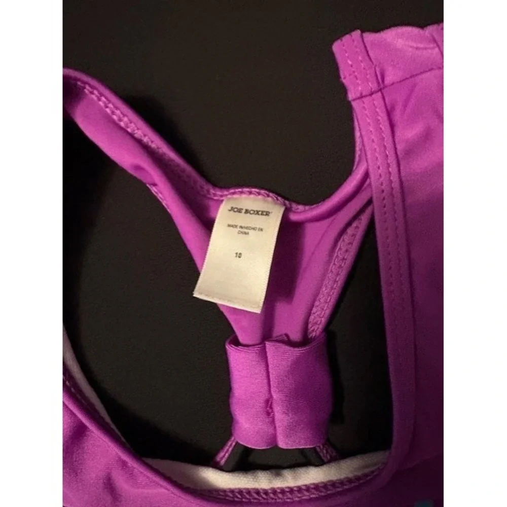 Joe Boxer girls size 10 2 piece bathing suit, magenta with geometric pattern